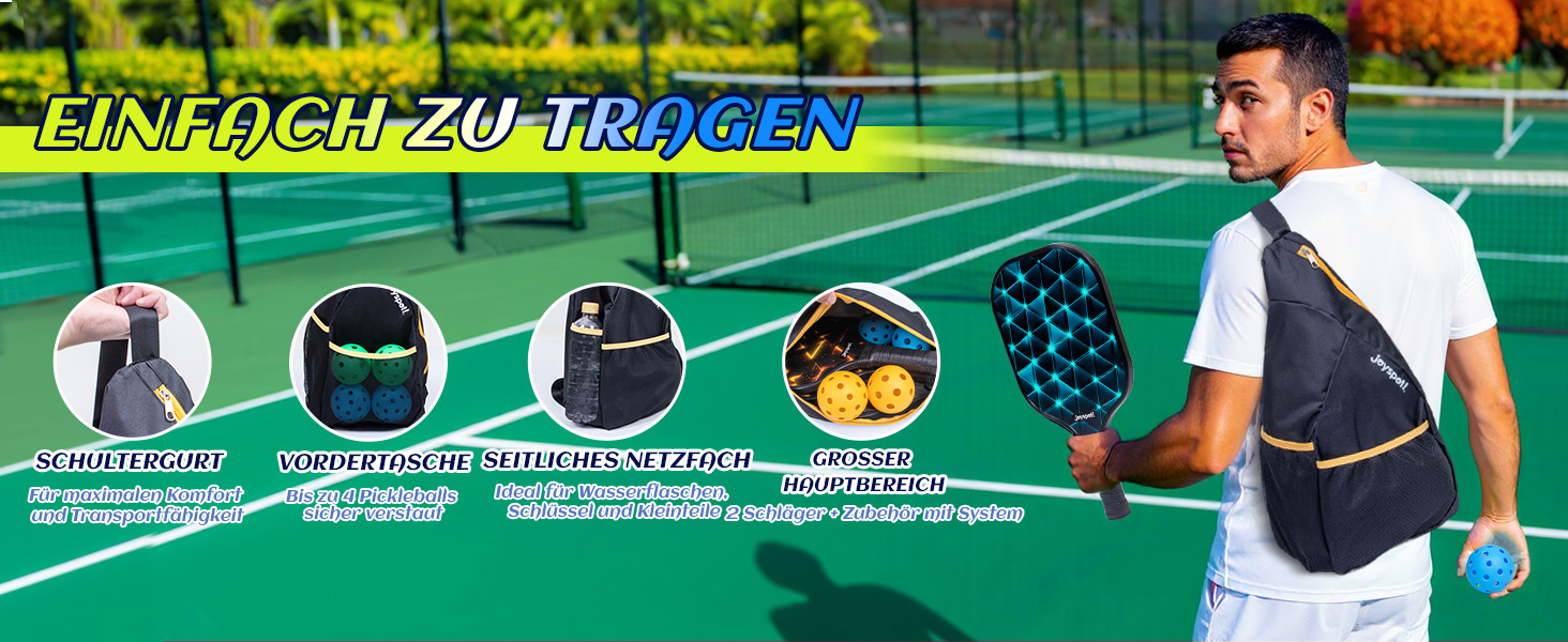 Набір для піклболу JOY SPOT 2 шт. з 4 м'ячами та сумкою – легкі ракетки з фібергласовою поверхнею для чоловіків, жінок та початківців – ідеально для гри в приміщенні та на вулиці