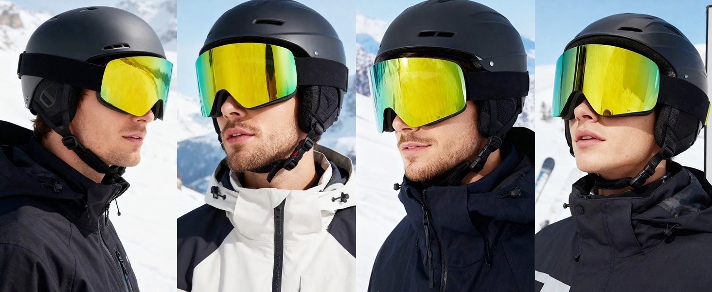 Гірськолижні маски VCOROS OTG для унісекс, YH227 - сноуборд маска з антиковзним ремінцем, захистом від УФ та запобіганням запотіванню, регульовані, срільно-білі (VLT13%)