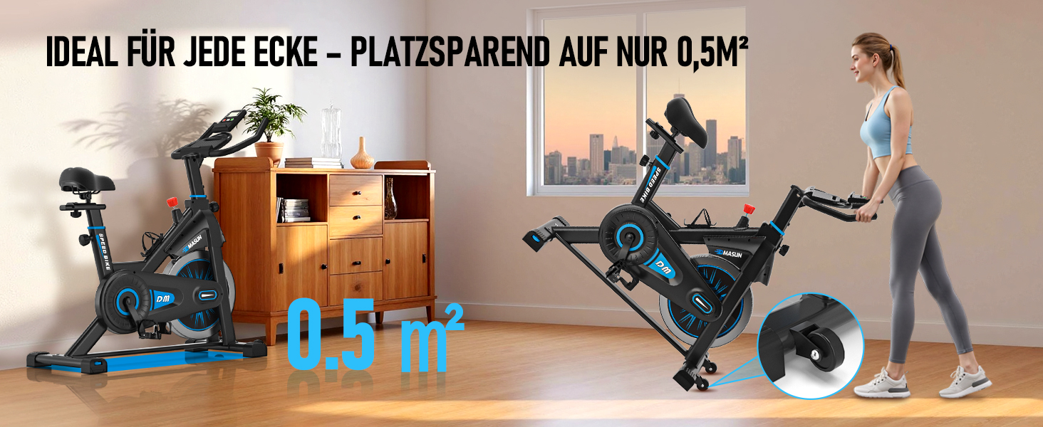 Велотренажер DMASUN з магнітним опором, тихий та стабільний, ергометр з сумісністю з додатком та LCD-монітором, покращений велотренажер для дому, 180 кг, блакитний