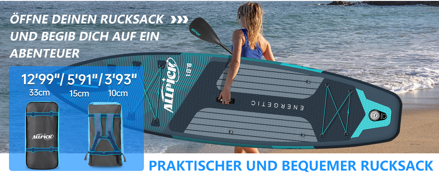 Надувний SUP Борд ALLPICK Premium: Комплект для SUP-бордингу з аксесуарами, тримачем для камери, регульованим веслом, 180 кг, преміум-зелений