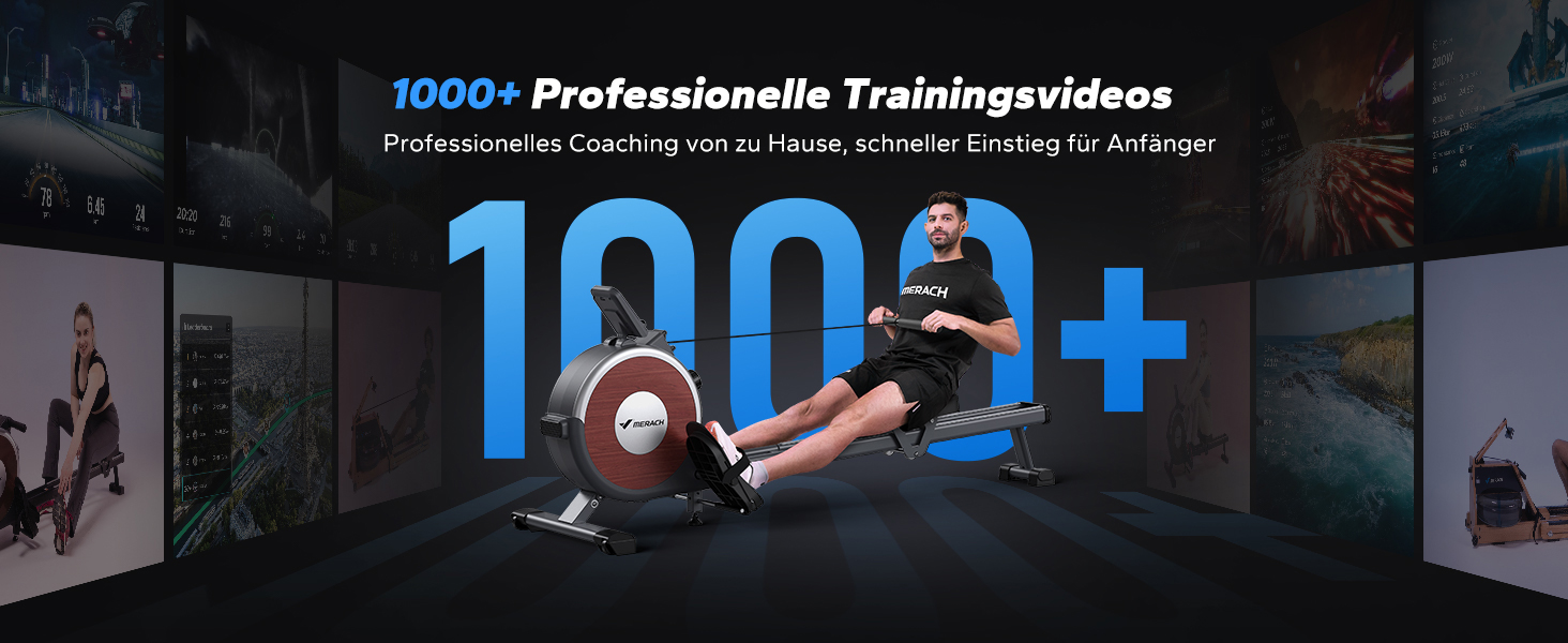 Гребний тренажер MERACH для дому, 16 рівнів навантаження, магнітний, з підключенням до додатку, подвійні рейки для стабільності, ручне регулювання (Q1S)