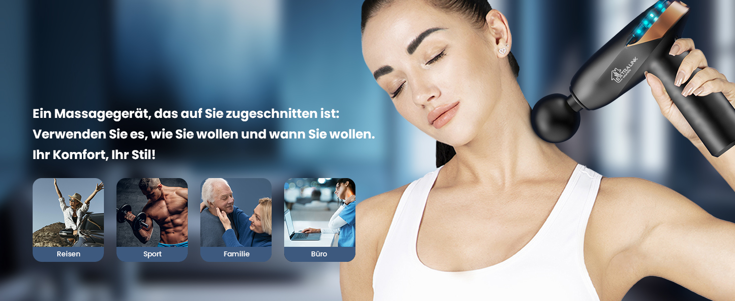 Масажер Extralink Massage Gun Lite: 6 насадок, 3200 об/хв, USB-C, для шиї та м'язів