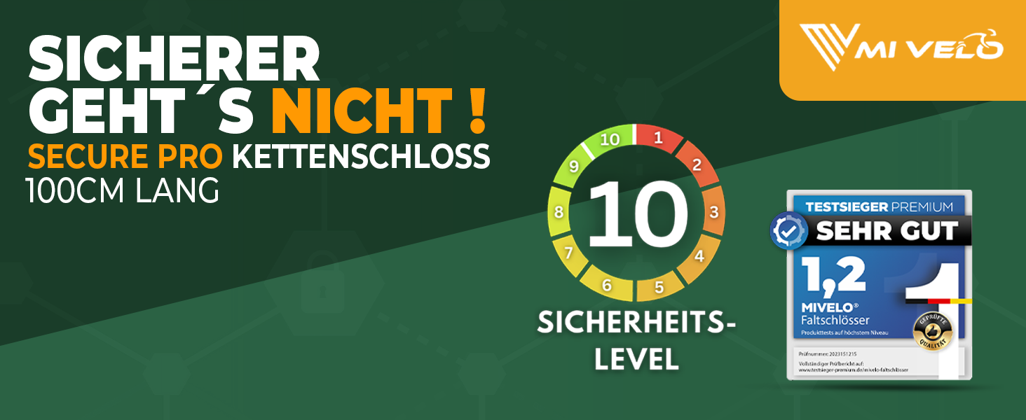 Замок для велосипеда MIVELO ланцюговий, 100 см, висока безпека. 8 мм загартована сталь, кодовий замок. Підходить для E-bike, MTB, шосе.
