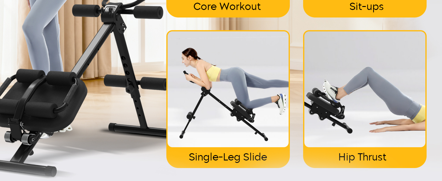 Тренування пресу GuuG: компактний тренажер для дому. Зручний, складаний, для чоловіків та жінок. Чорний колір.