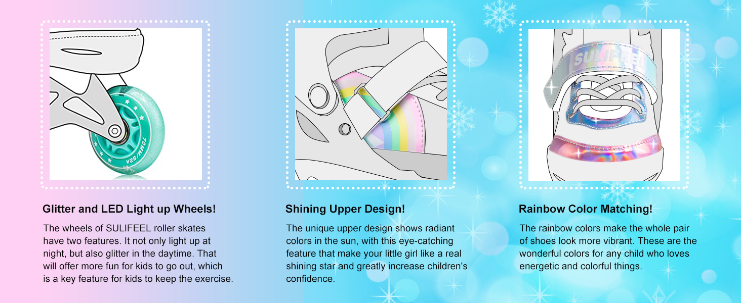 Ролики дитячі SULIFEEL Unicorn Rainbow для дівчаток та хлопчиків, світлові, чорні, 28-31 EU