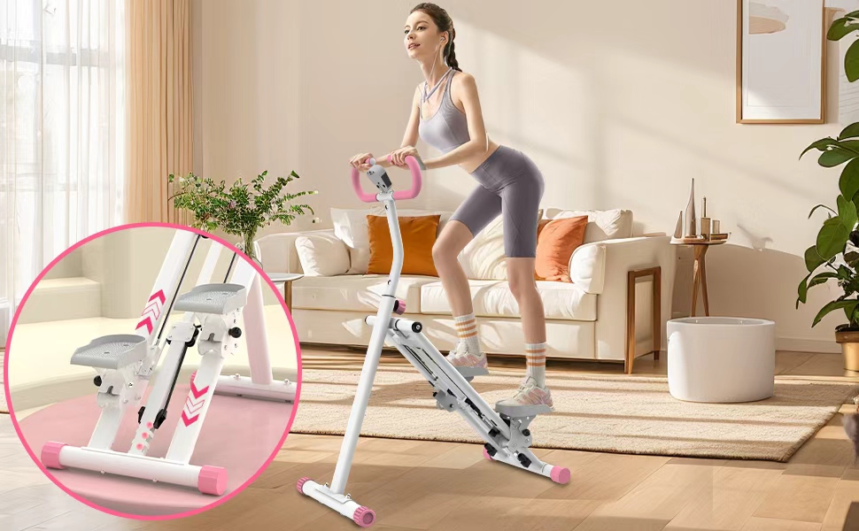 Сходи-степер з регульованим опором для дому – тренажер для кардіотренувань з LCD-дисплеєм та компактним дизайном | Ідеальний для домашнього спортзалу, квартири та офісу (Білий)