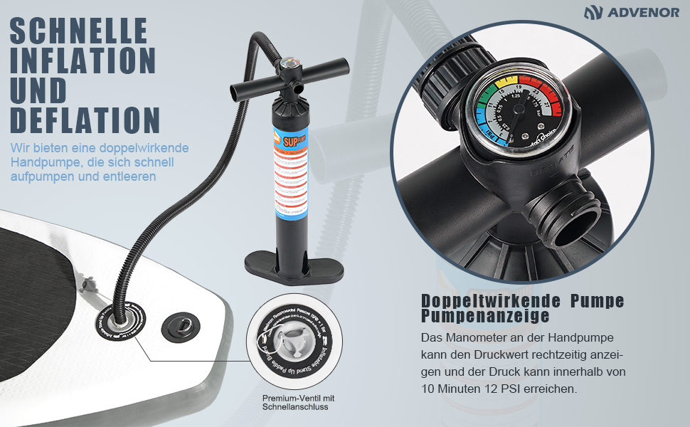 Надувний SUP-борд ADVENOR з аксесуарами: весло, рюкзак, насос, лінія, сумка, ремкомплект (зелений)