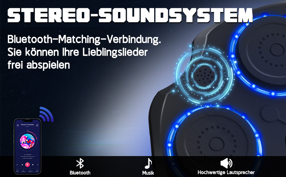 Музична боксерська машина Lvelfe з LED-підсвічуванням, Bluetooth, 9 режимів швидкості та лічильником, чорна