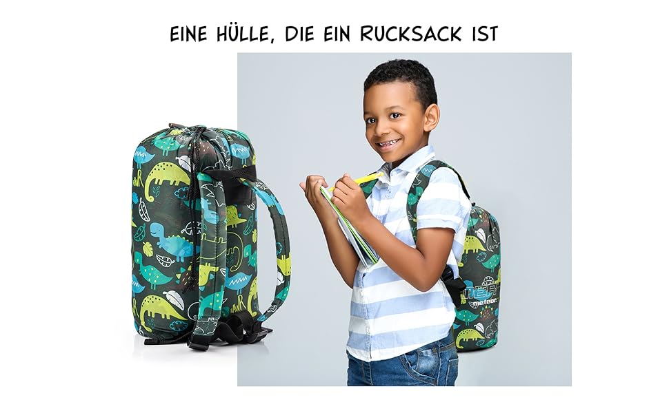 Дитячий спальний мішок Meteor Premium з рюкзаком, Ultralight, для кемпінгу та подорожей, Dino