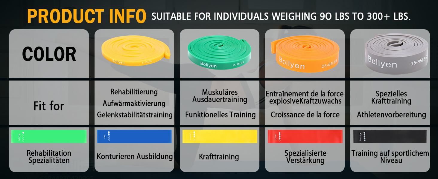 Набір еластичних стрічок для фітнесу: 9 шт. для силових тренувань, йоги та розтяжки вдома – включає тренувальний банд, турнік-стрічку, постер та сумку