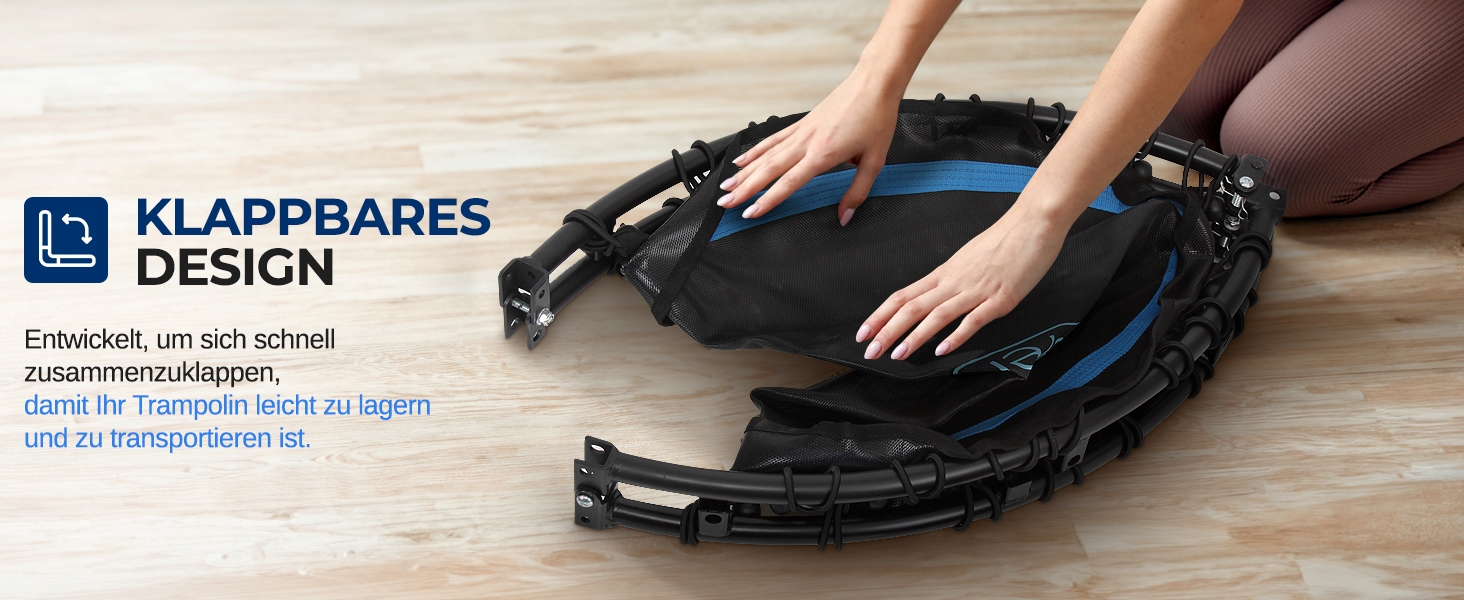 Трамплін SereneLife для дому, діаметр 102 см – складний ребаундер з регульованою висотою та пружинним ефектом, до 150 кг, для кардіотренувань та спорту, небесно-блакитний