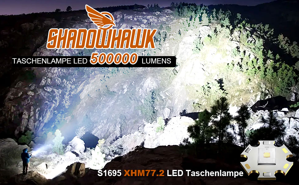 Торч Shadowhawk XHM77.2: Тактичний ліхтар LED, 500000 люмен, водонепроникний, USB зарядка, для кемпінгу та надзвичайних ситуацій