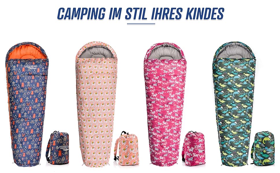 Дитячий спальний мішок Meteor Premium з рюкзаком, Ultralight, для кемпінгу та подорожей, Dino