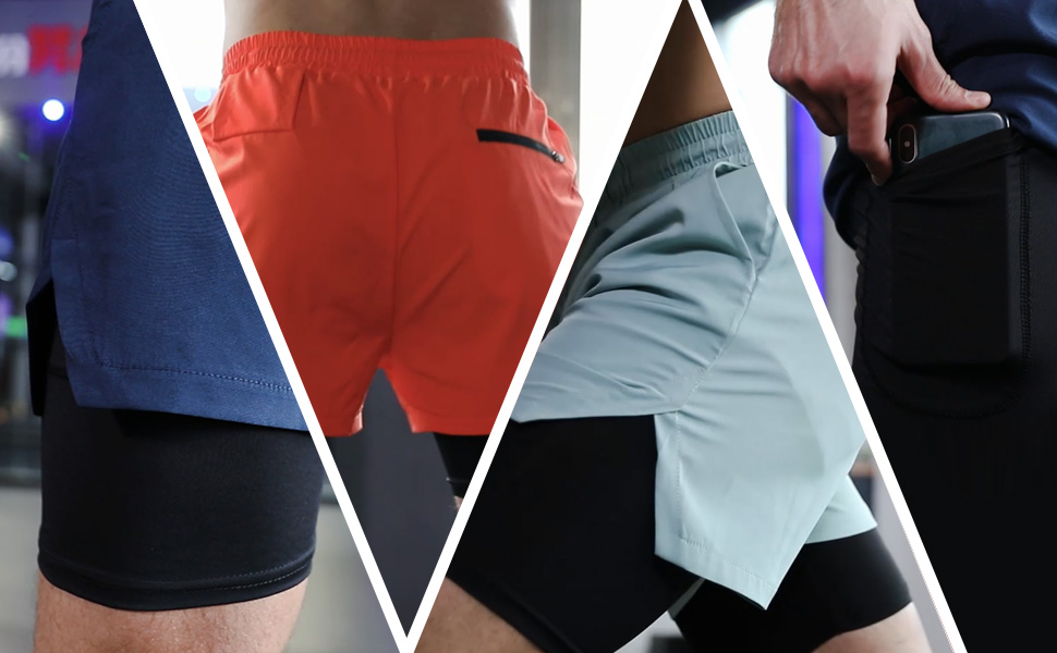 Чоловічі спортивні шорти 2-в-1 для бігу, тренувань та активного відпочинку (M, синій з камуфляжною підкладкою)