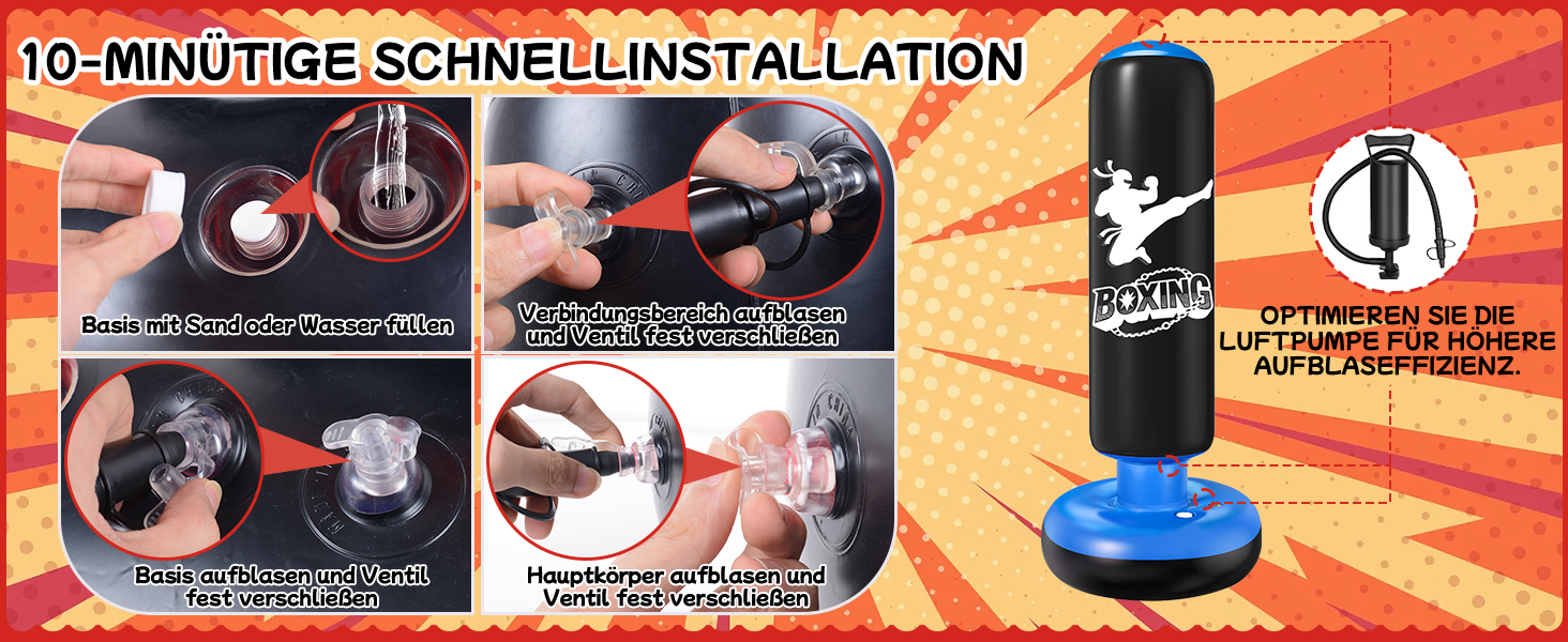 Дитячий боксерський мішок Ninonly з рукавичками, 160 см, посилений PVC, для карате, таеквондо, чорний та синій