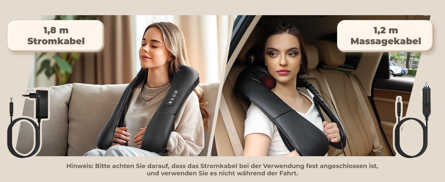 Масажер для шиї та спини ELEHOT з підігрівом, Shiatsu масаж шиї, плечей, спини, попереку, ніг та м'язів. Регульована швидкість, для дому, офісу, авто. Чорний, PU-шкіра