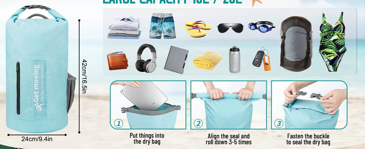 Водонепроникний мішок-рюкзак Dry Bag 20L RollTop, блакитний. Для каякінгу, рафтингу, риболовлі та відпочинку на воді