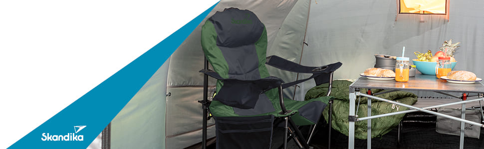 Крісло для кемпінгу Skandika Relax Comfort: розкладне, з підстаканником та охолоджувальним відділенням, до 160 кг, зелено-сіре