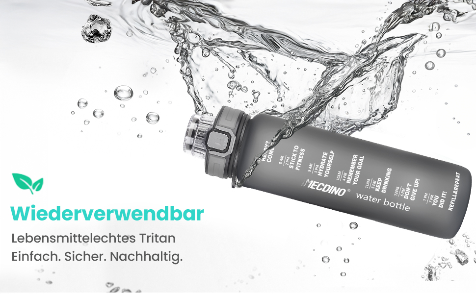 Спортивна пляшка для води 1л з 2-в-1 отвором | Трубочка та пряме пиття | Без BPA, Tritan, витокозахисна | Для спорту, фітнесу, роботи, велоспорту, піших прогулянок, подорожей