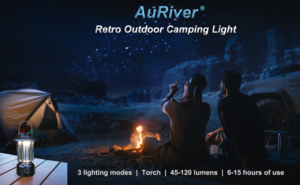 LED кемпінговий ліхтар AuRiver: портативна лампа з USB зарядкою, 3 режими світла, IPX3, для кемпінгу, намету, дому та надзвичайних ситуацій