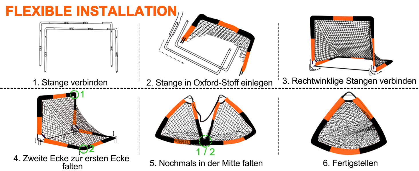 Дитячі воріта для футболу 2-в-1, 150х120 см, портативні та стабільні, з 5 зонами для забивання, 4 кілочки для кріплення та сумка для перенесення, для саду, парку, пляжу, оранжеві