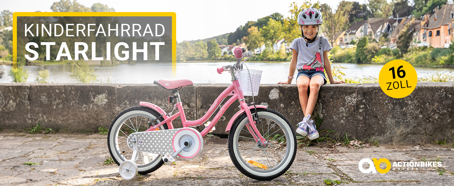 Дитяче велосипед Actionbikes Starlight 12/16/20 дюймів - V-Brake гальма, захистники, для дівчаток та хлопчиків 2-9 років