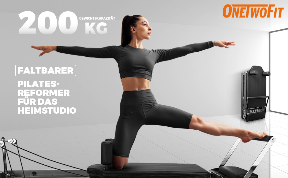 Реформатор для пілатесу ONETWOFIT, складаний, сірий+чорний, для дому, силові тренування