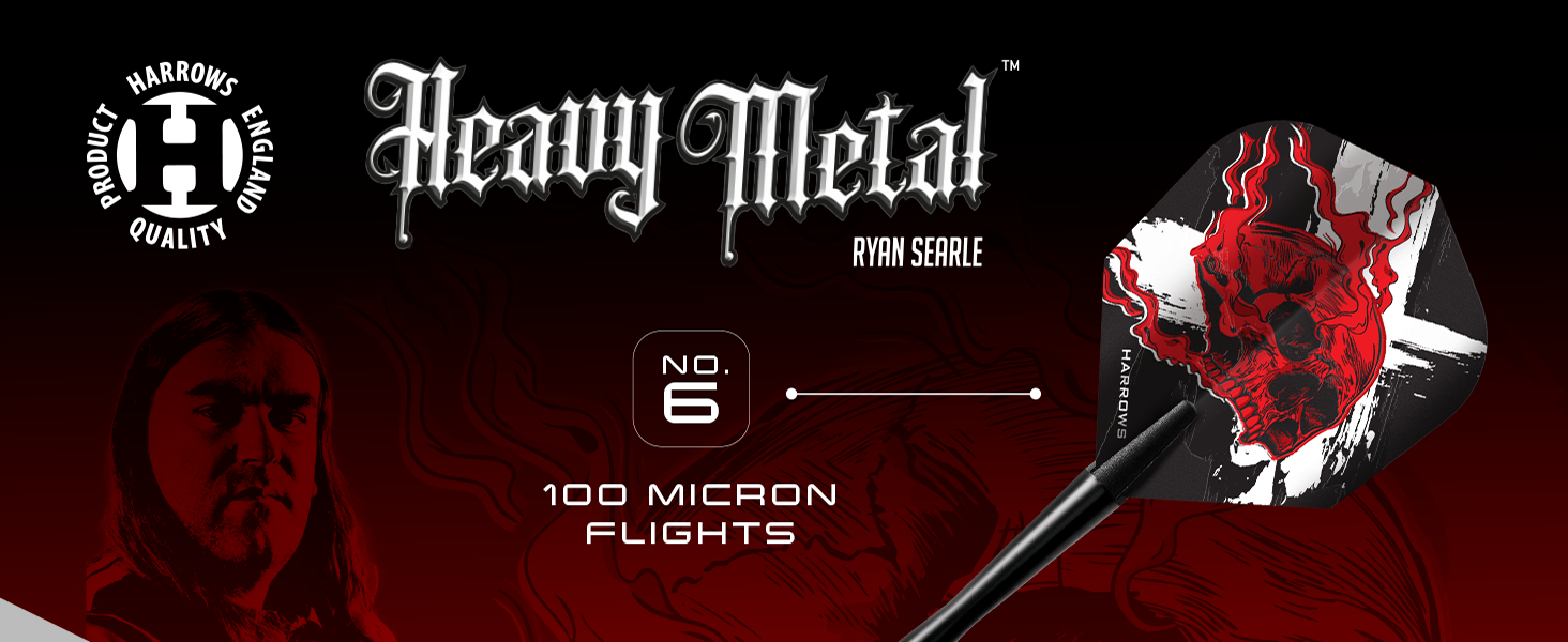 Дарти Harrows Ryan Searle Heavy Metal (22g, 24g, 26g) – сталеві дротики з шафтами Speedline, польотними пір'ями 100 мікрон та кейсом