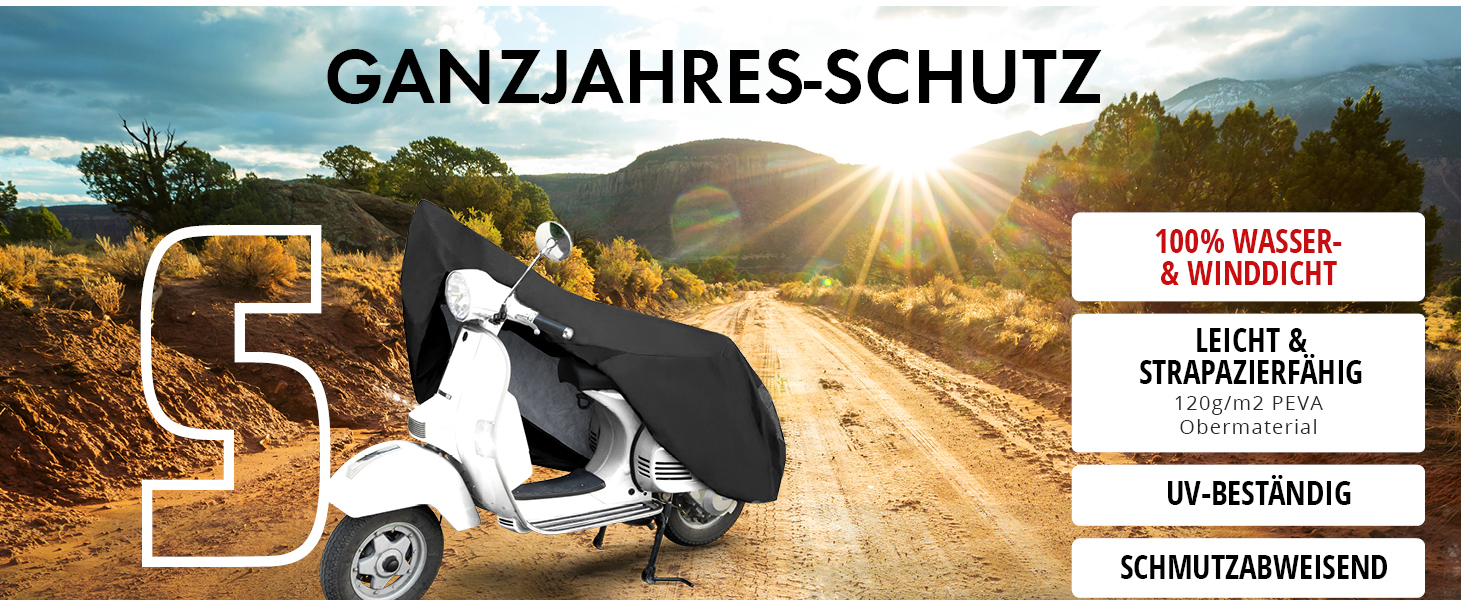 Водонепроникний чохол для мотоцикла та скутера Vespa All Weather, всесезонний захисний тент від дощу та пилу, чорний, розмір S (185x90x110 см)