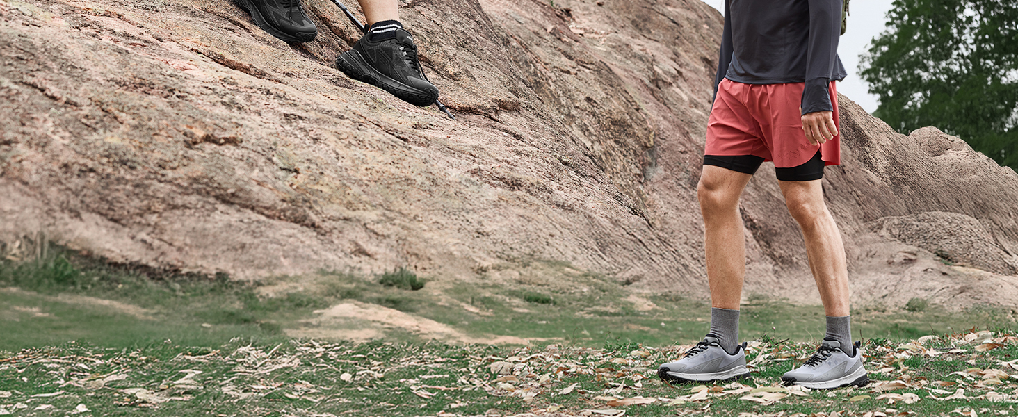 Черевики для трекінгу FitVille з широкою колодкою для чоловіків, Slip-On, Outdoor, з захистом стопи, дихаючі, для трейлу, з гнучкою застібкою, розмір 40-50, 44 EU, широка колодка, сірий колір