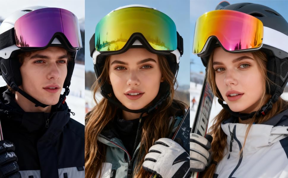 Скі-маска для дорослих (чоловіків та жінок) YH227, сноуборд маска для носіння з окулярами, Anti Fog OTG, захист від сонця UV, антиковзне наголов'я, повне REVO-дизайн, білий/сріблястий, VLT 13%