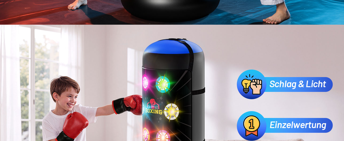 Інтерактивний боксерський мішок для дітей з підсвіткою та звуком, блакитний. Підходить для хлопчиків 6-12 років