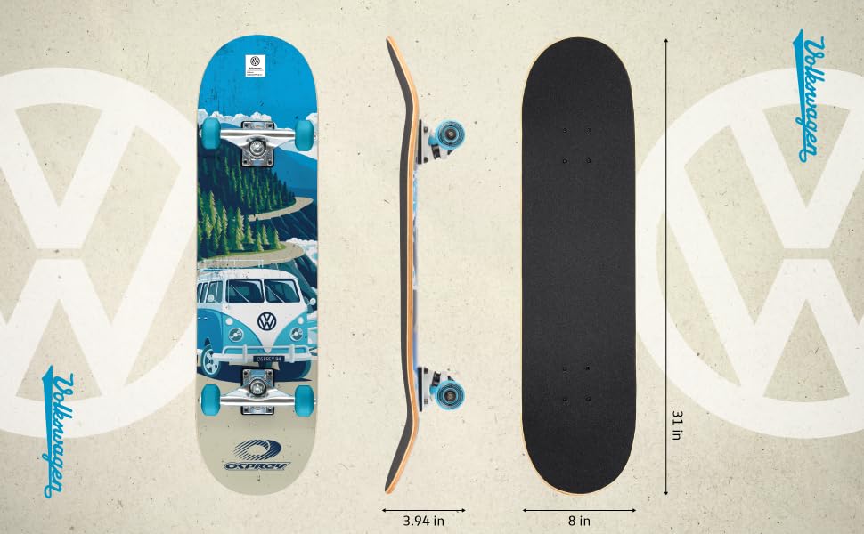 Скейтборд Osprey Volkswagen Absolute Beginner Double Kick Trick, 78,7 x 20,3 см Maple Deck Explorer