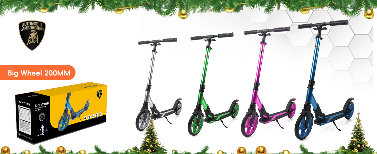 Скутер Lamborghini Tretroller Cityroller з великим колесом, складаний, регульована висота, для дорослих та дітей, з підставкою, передньою амортизацією та гальмом на задньому колесі, синій, до 100 кг