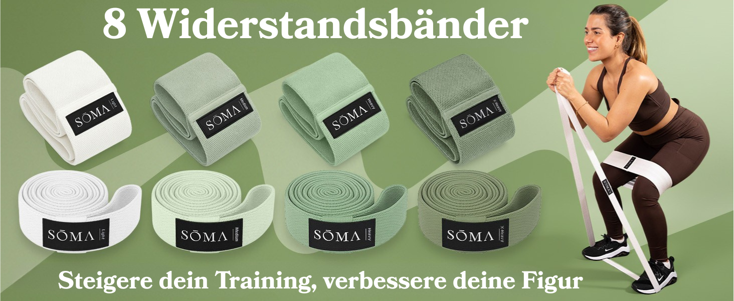 Стрічки для фітнесу Sōma Terrabänder: набір еластичних стрічок для тренувань, йоги, пілатесу та фітнесу. 4 короткі + 4 довгі стрічки