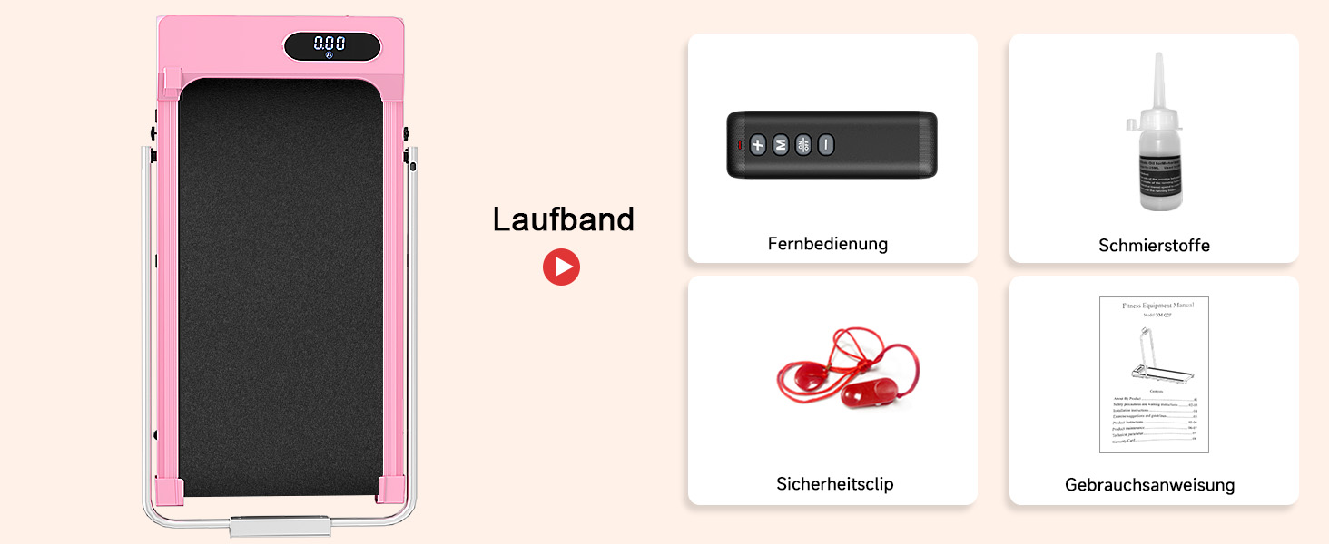 Біговий доріжка HomeFitnessCode Walking Pad з нахилом - компактний біговий тренажер для дому та офісу (рожевий, складаний)