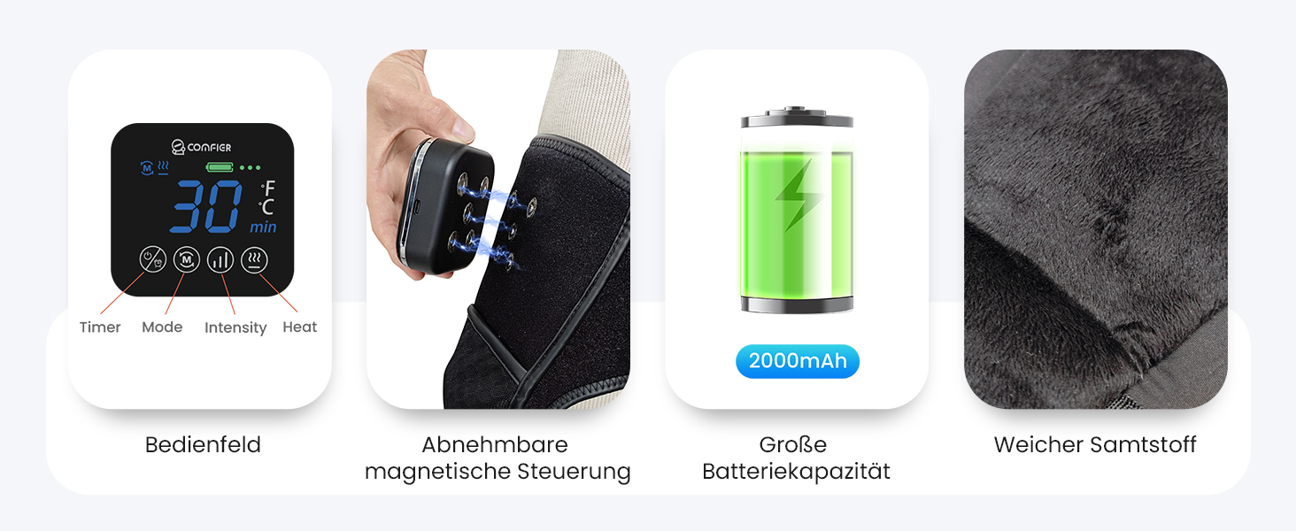 COMFIER Масажер для колін бездротовий, з підігрівом та вібрацією, 4 рівні нагріву з графену, подарунок для мами/тата, 17.5X16X7.5 см