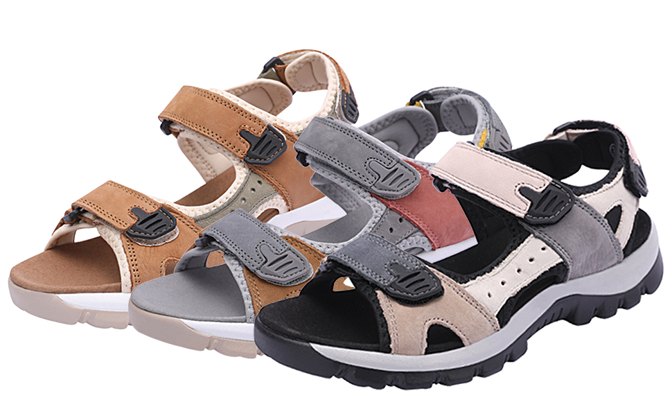 Жіночі літні спортивні сандалі Harssidanzar для туризму та активного відпочинку - шкіра, колір кавово-сірий, розмір 38 EU