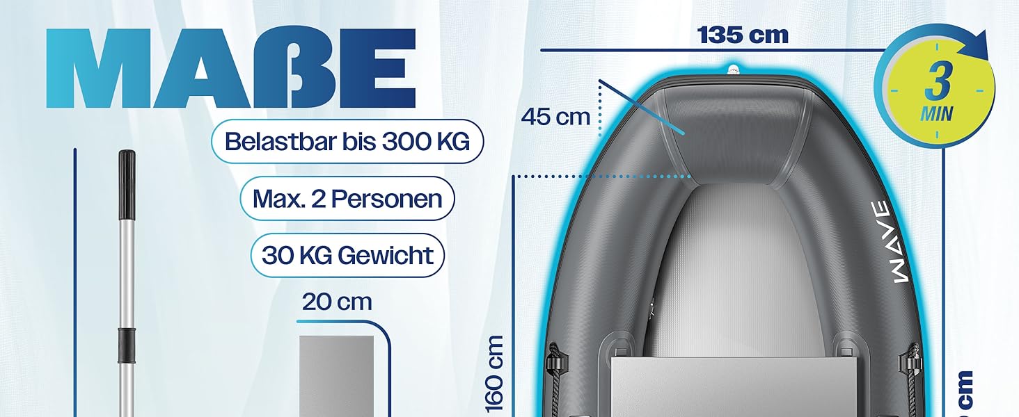 Надувний човен KESSER® Wave 230-320 см, комплект 6 в 1: човен, лавка, насос, весла, ремкомплект, сумка. Для моря, річки, мотора. Сіро-блакитний