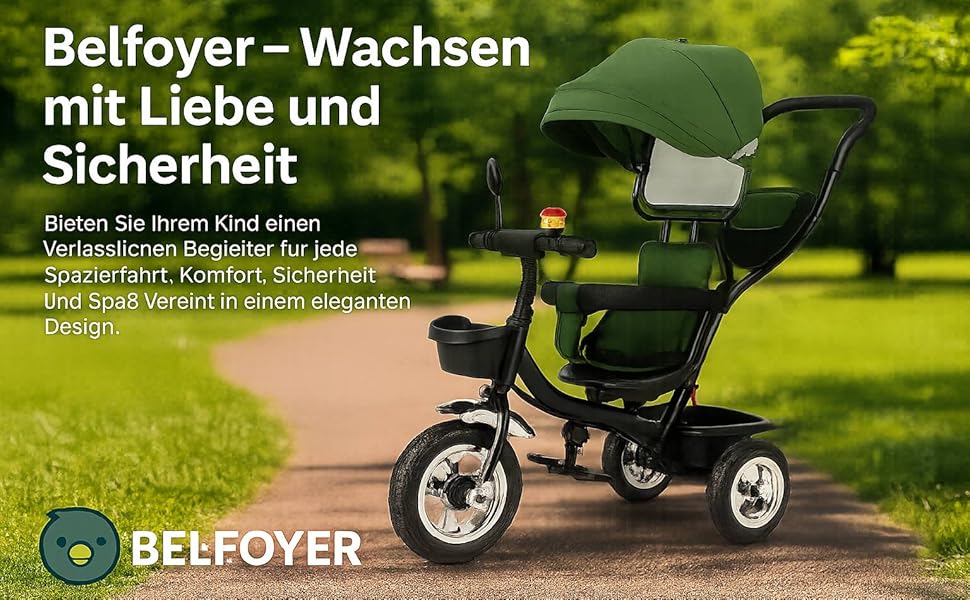 Триколісний велосипед 4-в-1 для дітей від 1 року з батьківською ручкою – дитячий триколіс для 1-4 роки до 25 кг, регульована батьківська ручка, поворотне сидіння, складаний навіс та кошик – компактний та безпечний (світло-сірий)