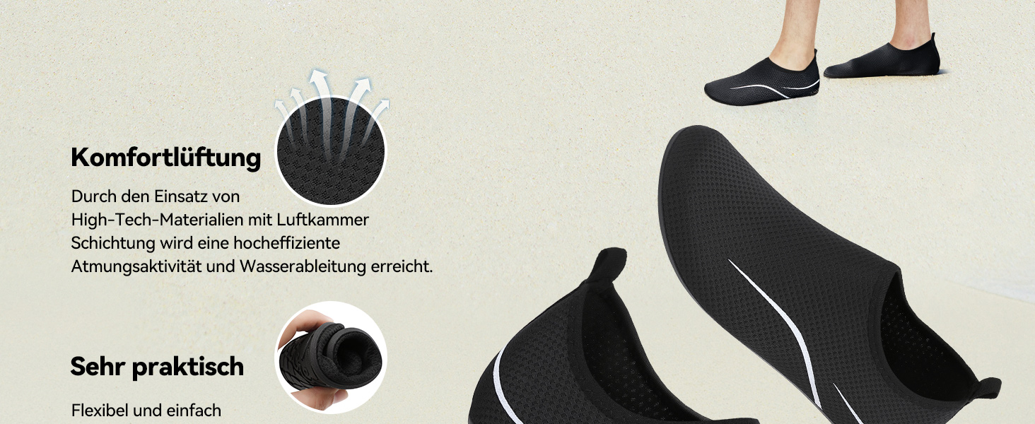 Чоловічі та жіночі водяні черевики для плавання, серфінгу та відпочинку на пляжі. Дихаючі, швидковисихаючі, унісекс, розмір 39 EU, чорний колір.