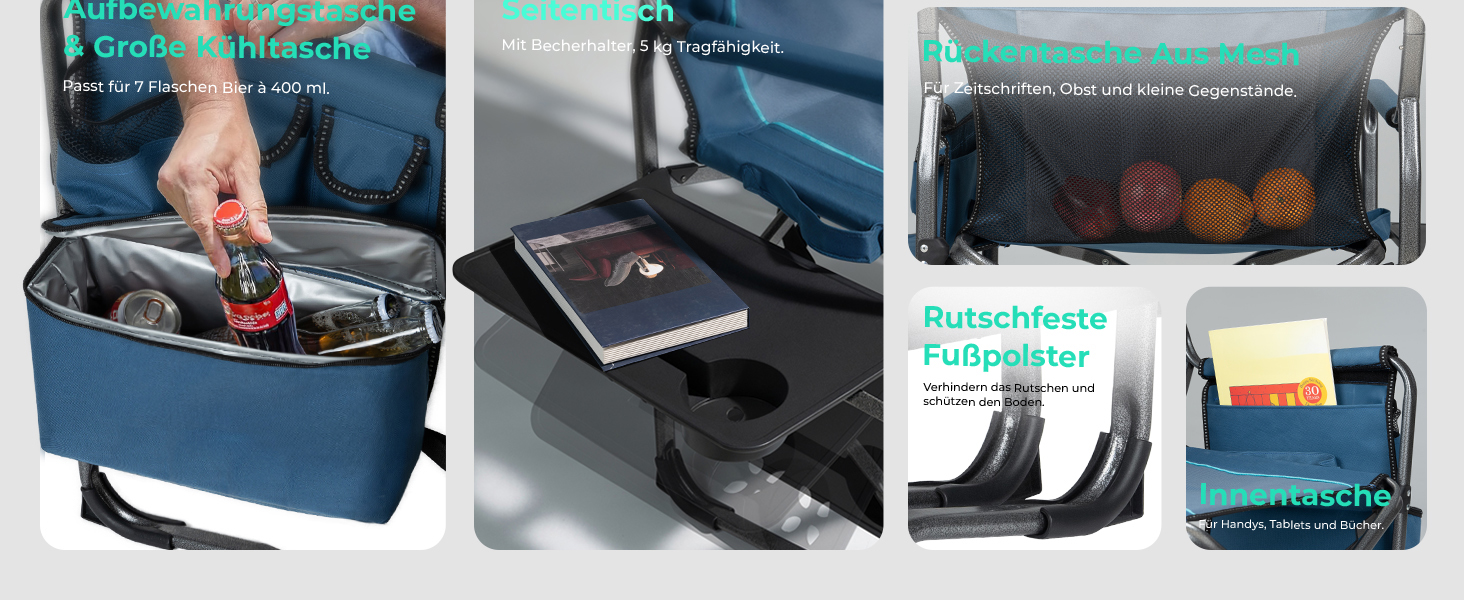 Стілець для кемпінгу OVERMONT: складаний, з підспівачем та сумкою-холодильником. Макс. навантаження 180 кг (2 шт., чорний)