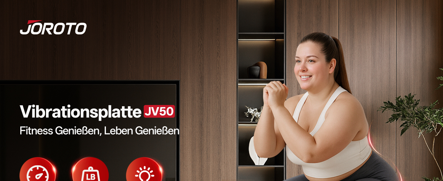 Віброплатформа JOROTO JV50/JV60 з 3 моторами, 4D вібрація, Bluetooth, LED-підсвітка для дому, до 158 кг, 10 режимів та 120 рівнів