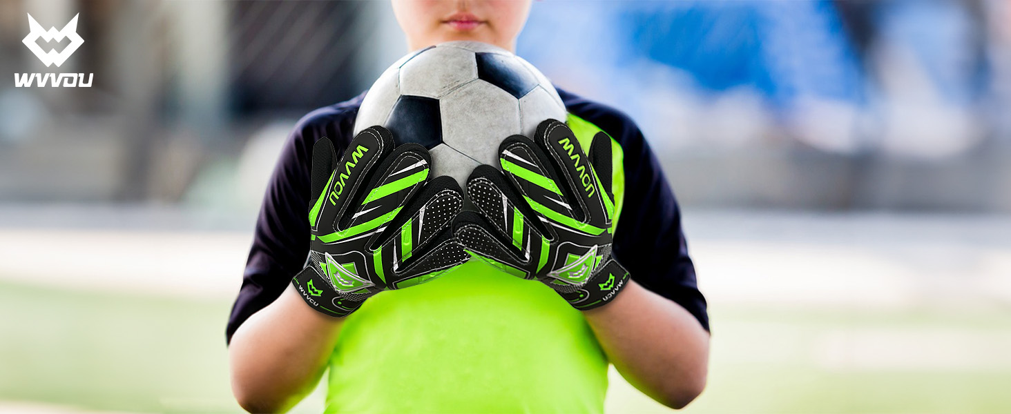 Воротарські рукавички WVVOU для дітей та підлітків, футбольні, з подвійним захистом, зручні, зелені