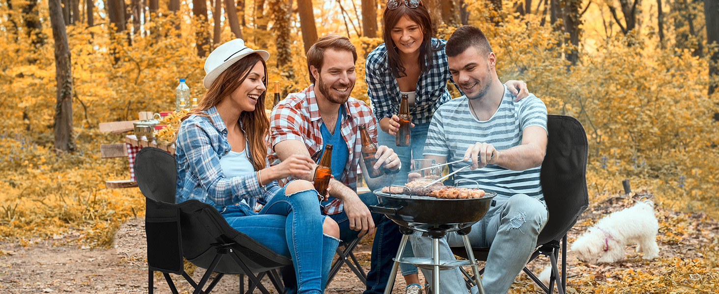 Крісло для кемпінгу Hausprofi складне, чорне, з тримачем для напоїв та сумкою, вантажопідйомність 150 кг