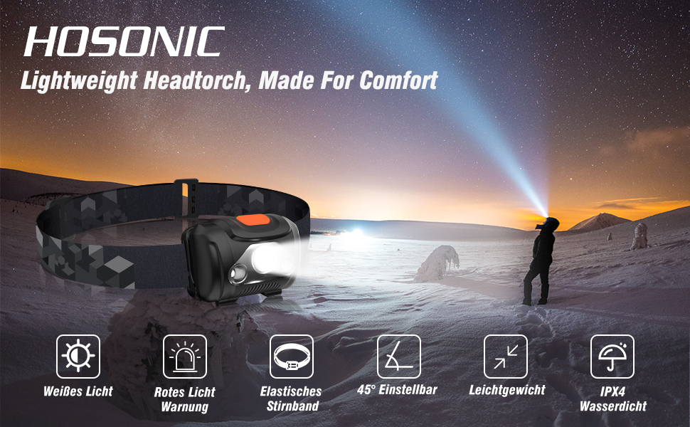 Налобний ліхтар HOSONIC LED з червоним та білим світлом, 2 шт. Водостійкий, 4 режими. Підходить для дітей, дорослих, кемпінгу, бігу, риболовлі.