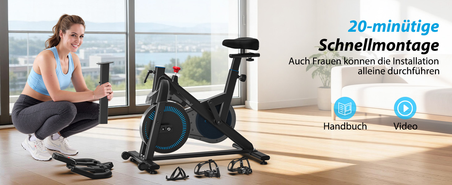 Велотренажер Wenoker з регульованим магнітним опором, ергометр, фітнес-велосипед з LCD-монітором, тримачем для планшета, Bluetooth, для дому, до 160 кг, блакитний