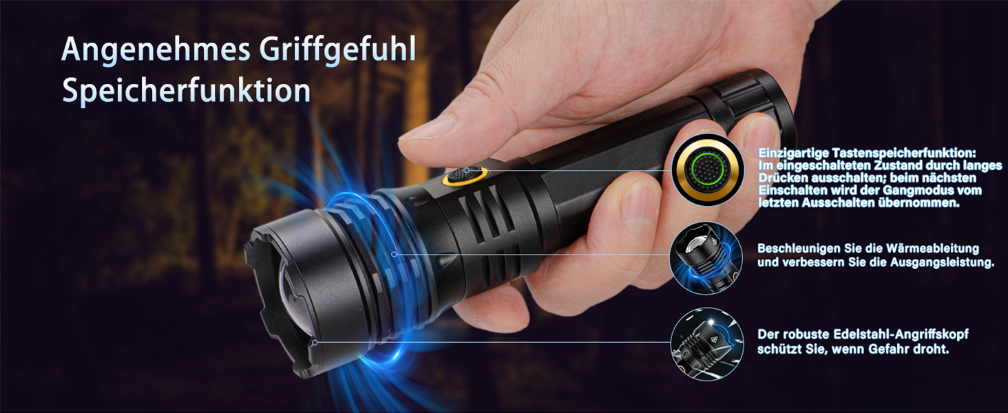 Тактичний ліхтарик ASORT 500000 люмен: USB-зарядний, Zoom, 6 режимів, водонепроникний IP67, з чохлом для кемпінгу та туризму