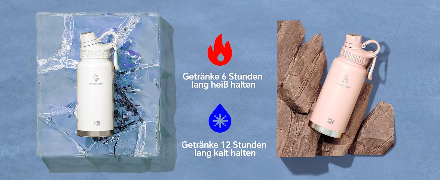 Термос IDEUS з нержавіючої сталі, 950 мл, жовтий. Спортивна пляшка-термос з подвійними стінками та надійним кришкою.