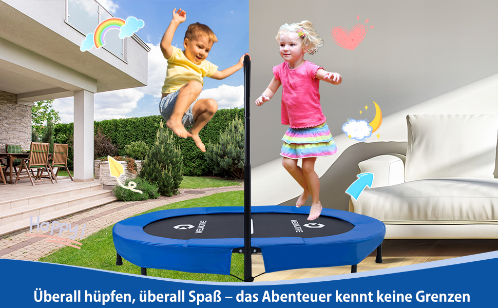 Батут овальний для дому 2 осіб до 150 кг синій з ручкою - фітнес, для дітей та дорослих